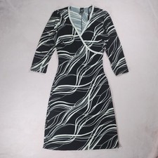Vintage 90s Deep V Faux Wrap Graphic Print Bodycon Midi Dress Sz M 1990s