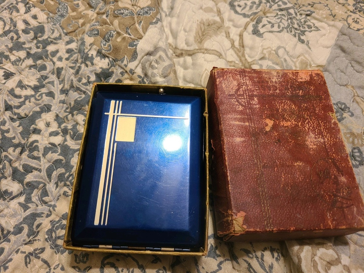 vintage cigarette case with built in lighter Vintage Blue Art Deco Magic Cigarette Case Built in Lighter Original Box