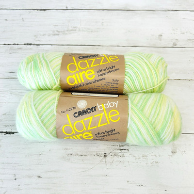 Caron Baby Dazzle Aire 2708 Yellow Green Soft Same Dye Lot x 2 Vintage