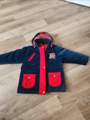 Vintage Disney Store Minnie Mouse wattierter Parka Mantel mit Kapuze marineblau/rot 7-8 Jahre