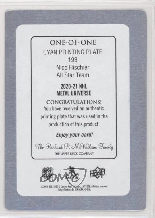 2020-21 Skybox Metal Universe All-Stars 1/1 Nico Hischier #193 fh2 - Image 2 of 3