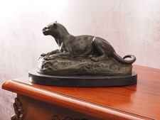 Vintage Bronze Panther Figurine Sur Base en Marbre – Art Déco Animale 25 CM