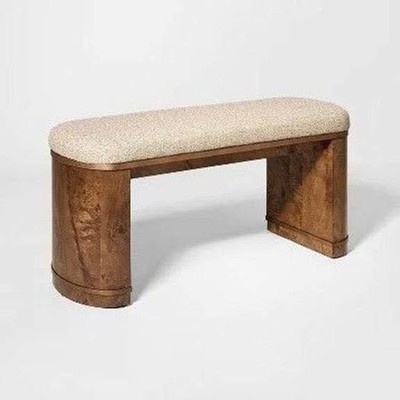 Threshold x Studio McGee 43  Burled Wood Upholstered Bench   New in Box