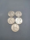 5 (five) Ben Franklin 90% Silver Circulated Half Dollars All 1963 D - FV $2.50