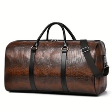 Men Faux Leather Crocodile Duffel Bag Large Capacity Travel Weekend Luggage