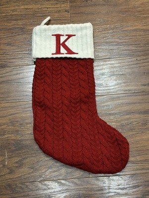 St Nicholas Square Cable Knit Initial Letter K Christmas Stocking 21'' Red/White