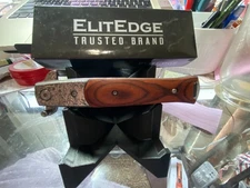ElitEdge Stiletto Style Spring - Stainless-Steel Blade/SS w/Wood Overlay Hand