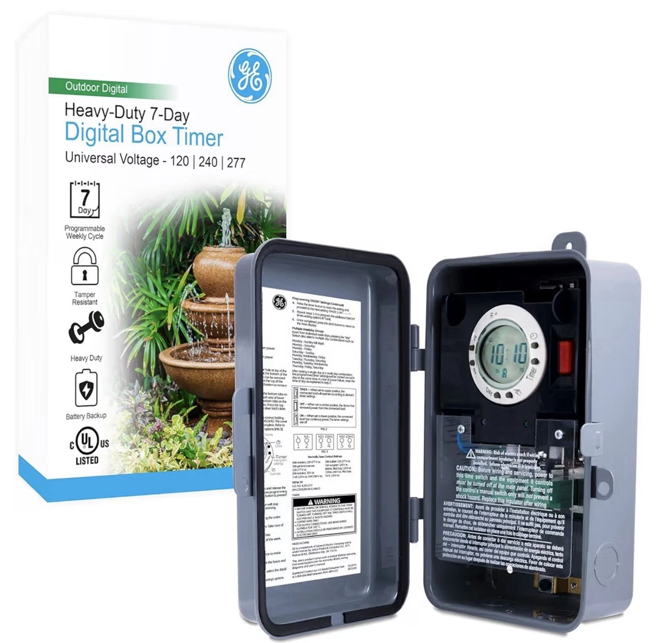 GE 7-Day Digital Pool Timer Switch, 2HP 40A Load Capacity, Outdoor NEMA 3R-Rated