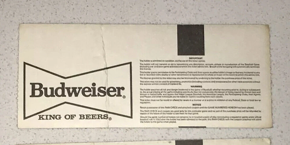 Oakland Athletics Seattle Mariners Ticket Stub Players Card Day 7/30/1989 - Image 2 of 2