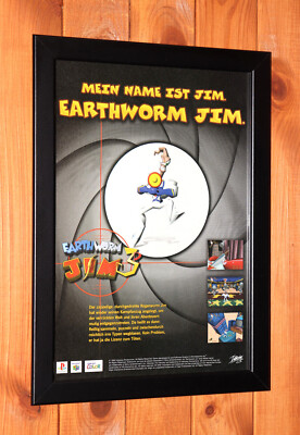 1999 Earthworm Jim 3D PS1 Nintendo 64 Mini Werbeblatt Gerahmt Poster / Ad Framed