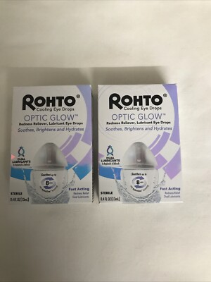 Rohto Optic Glow COOLING EYE DROPS  Redness Relief | Dual Lubricants 2 Packs.