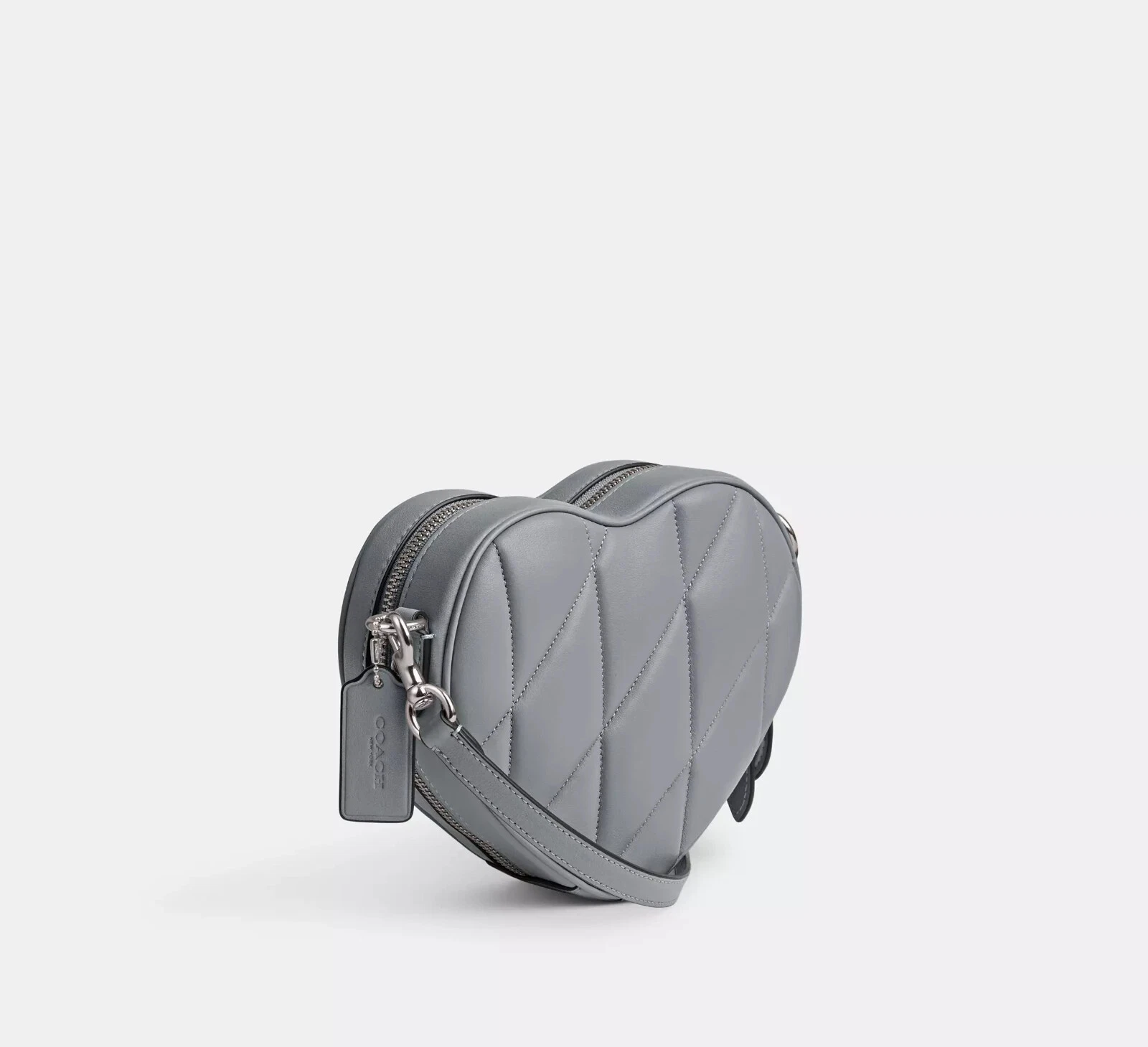 Borsa a tracolla Coach CE725 cuore con trapuntatura in pelle nappa grigio blu nuova con etichetta