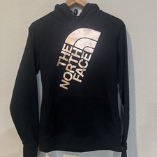 The North Face Sweatshirt Hoodie Women BLACK ROSE GOLD Spell Out Sweater MEDIUM