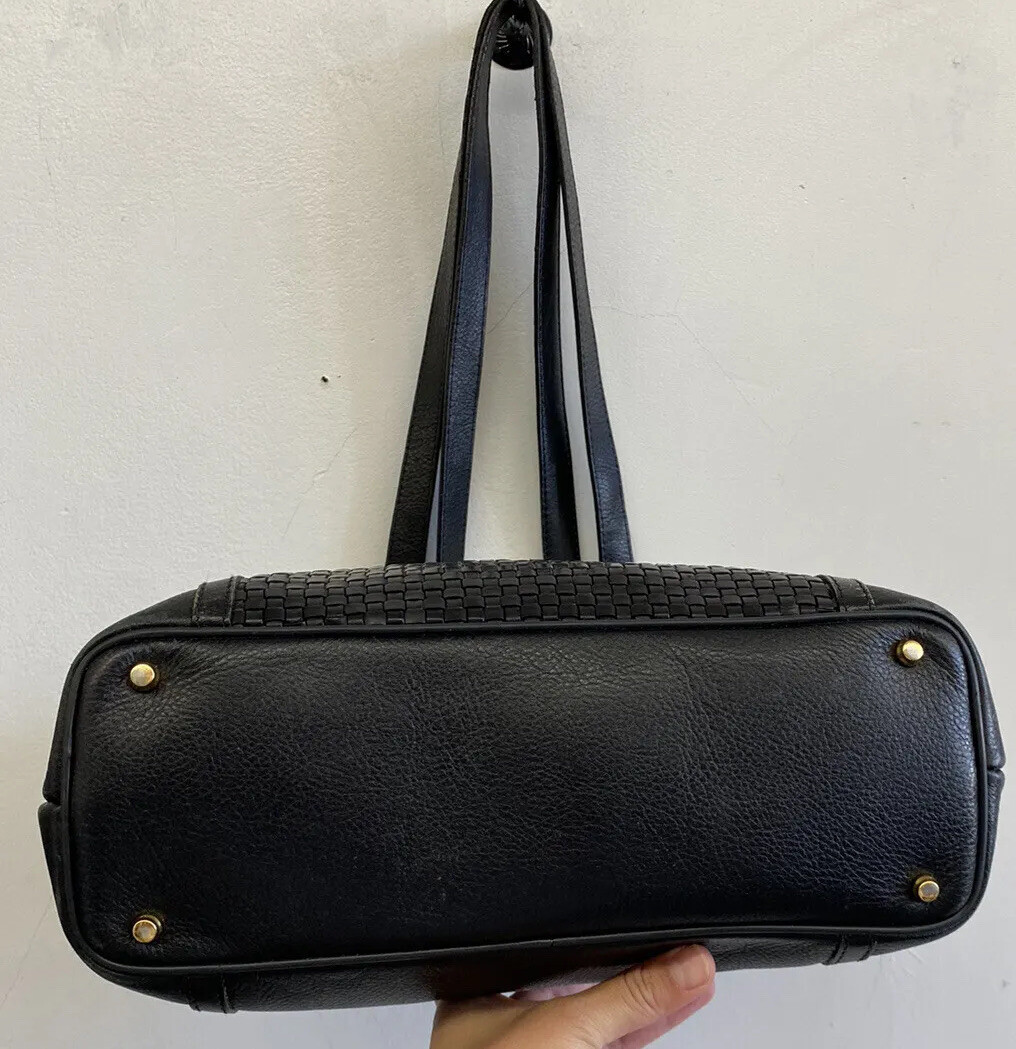 Vintage Bally Black Woven & Pebbled Leather Shoulder Tote Vintage Bally Black Woven & Pebbled Leather Shoulder Tote