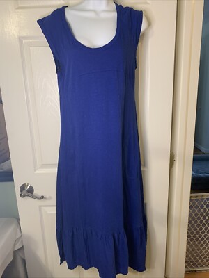 Easywear Blue 100% Cotton Casual Dress, Pockets