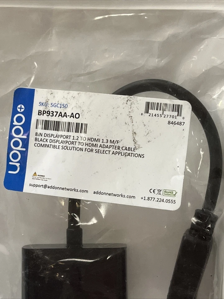 HP BP937AA-AO Comp Adapter Cable 8in DisplayPort/HDMI M/F Black - Image 2 of 2