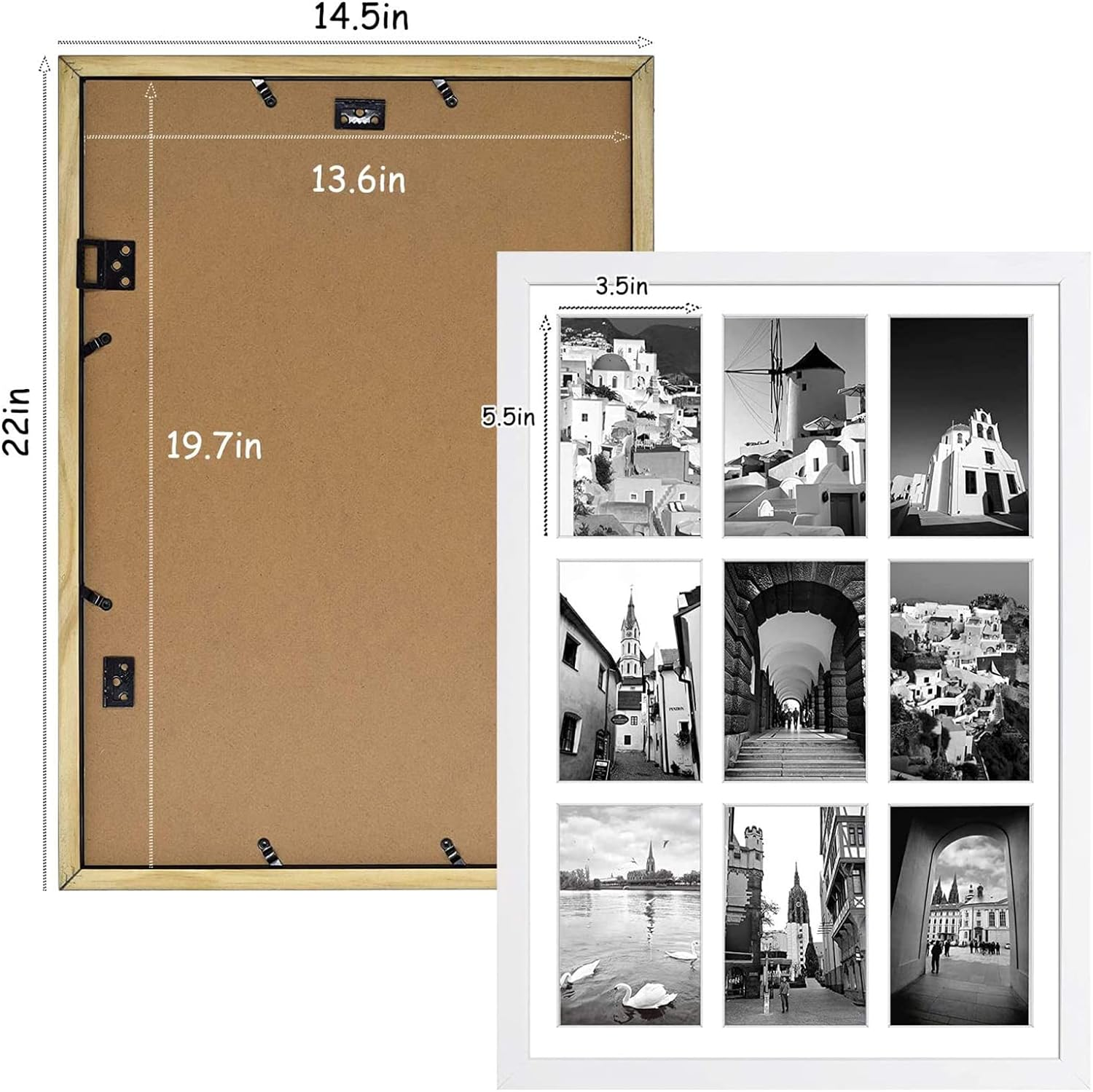 , 13.6X19.7 White Photo Wood Collage Frame with Tempered Glass and