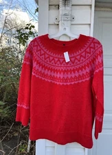 NWT Talbots Gorgeous Red Pink Woven Fair Isle Sweater  3X 22W 24W