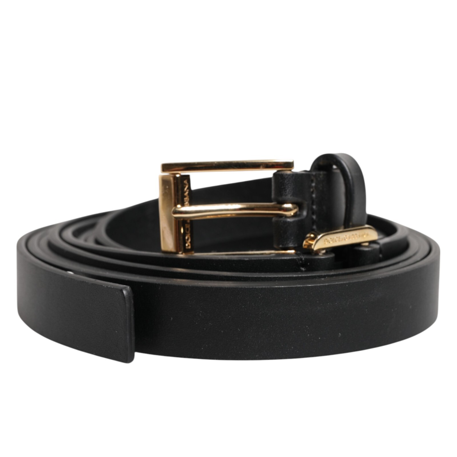 DOLCE - GABBANA Belt Black Double Strap Leather Gold Buckle 100cm 40in 470usd 50290₽