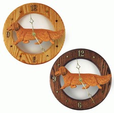 Dackel Holz-Wanduhr Rot Langhaar