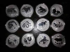 Set of 12 - Pert Mint Australia Lunar Series II 2008-2019 1 oz Silver Coin BU
