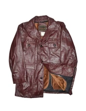 Vintage Leather Jacket Mens 36 Burgundy Faux Fur Lined Mid Length Gino Paoli