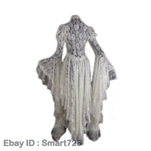 Women Gothic Long Lace Steampunk Asymmetrical Renaissance Tunic Dress Coat S-5XL - Picture 10 of 15