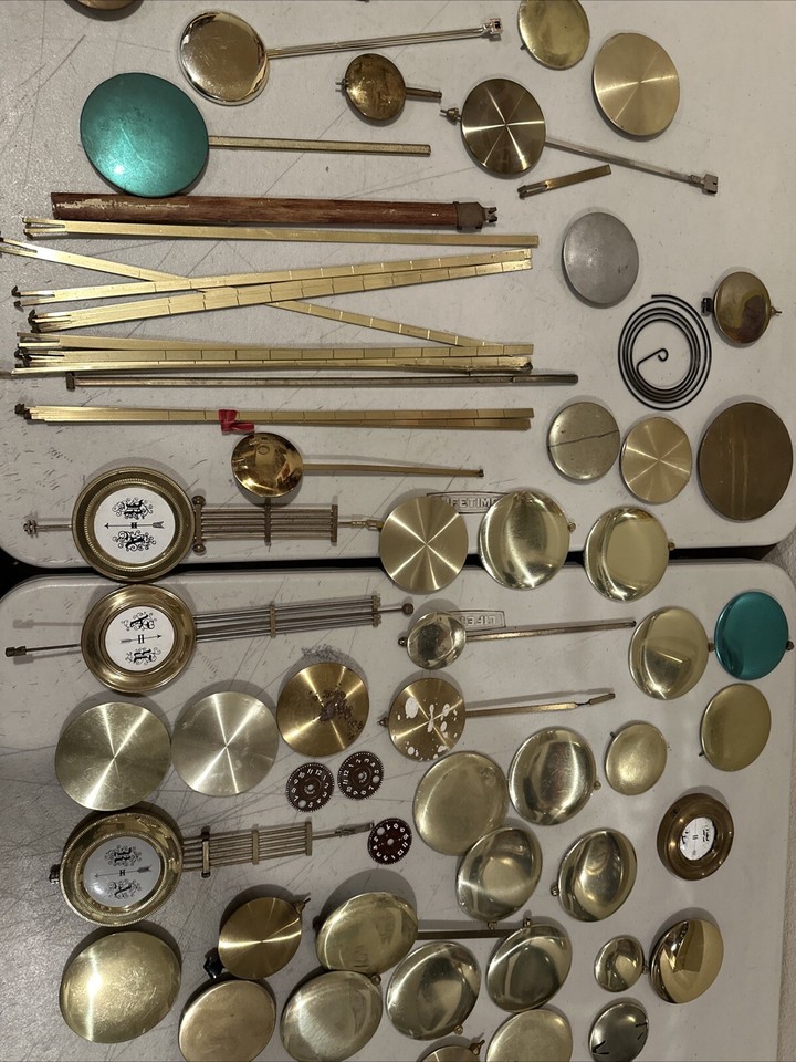 Antique Vintage Clock Pendulum Parts BUNDLE LOT of 80 Plus Parts Pieces