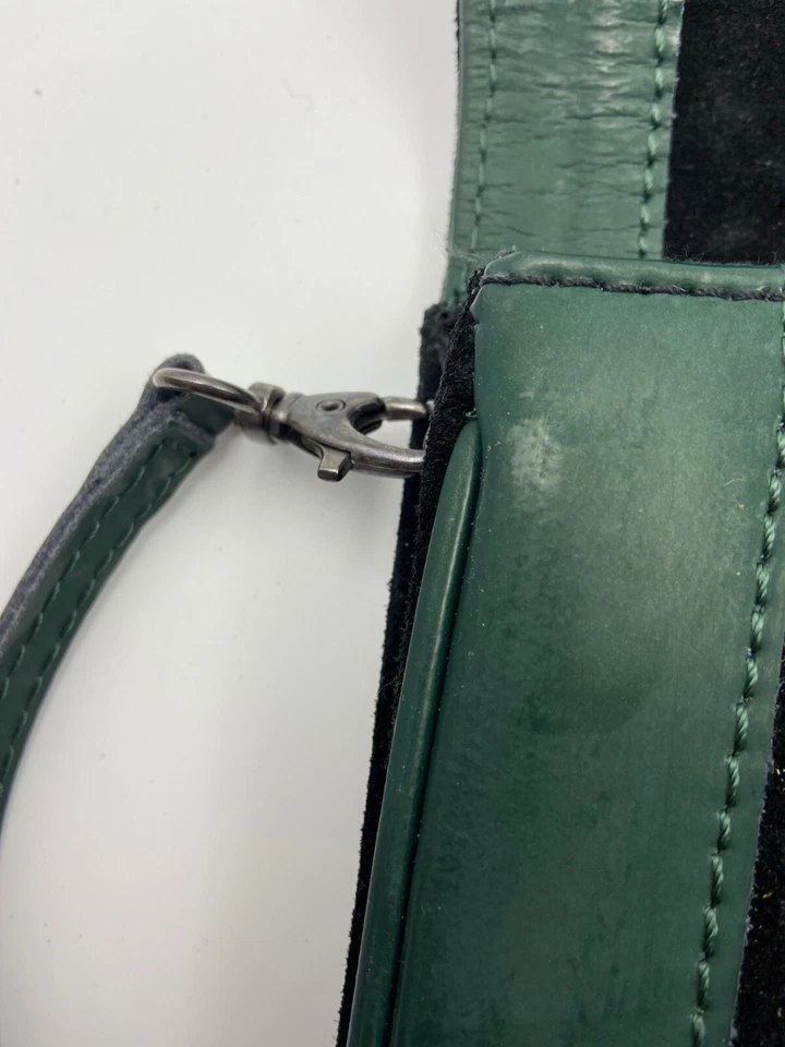 Ladies' leather and suede baguette handbag | Women's Vintage 1980s black bag - Imagem 3 de 4