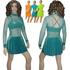 Lot of 6 Action Peacock Adult Small Dance Costume Velvet Sheer Dress w/Bra Top