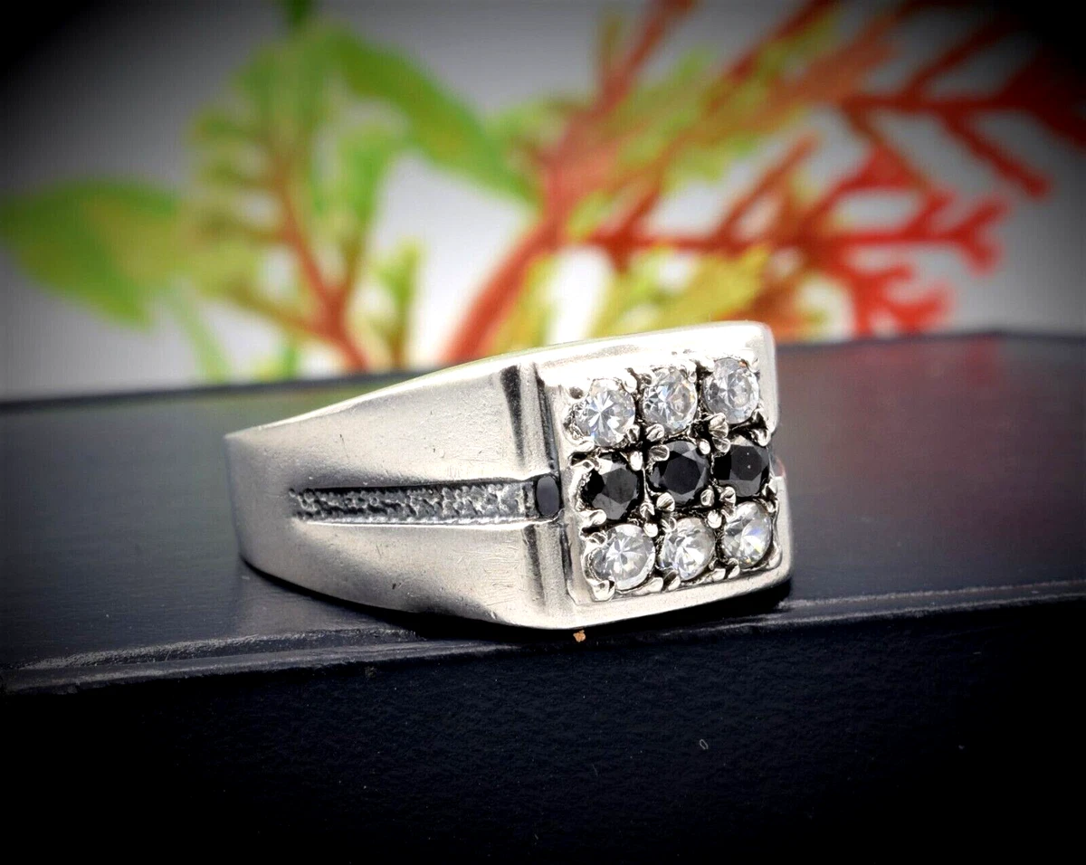 Black rectangl Ukraine Vtg old 925 Sterling SILVER Ring MEN 10 cubic zircon