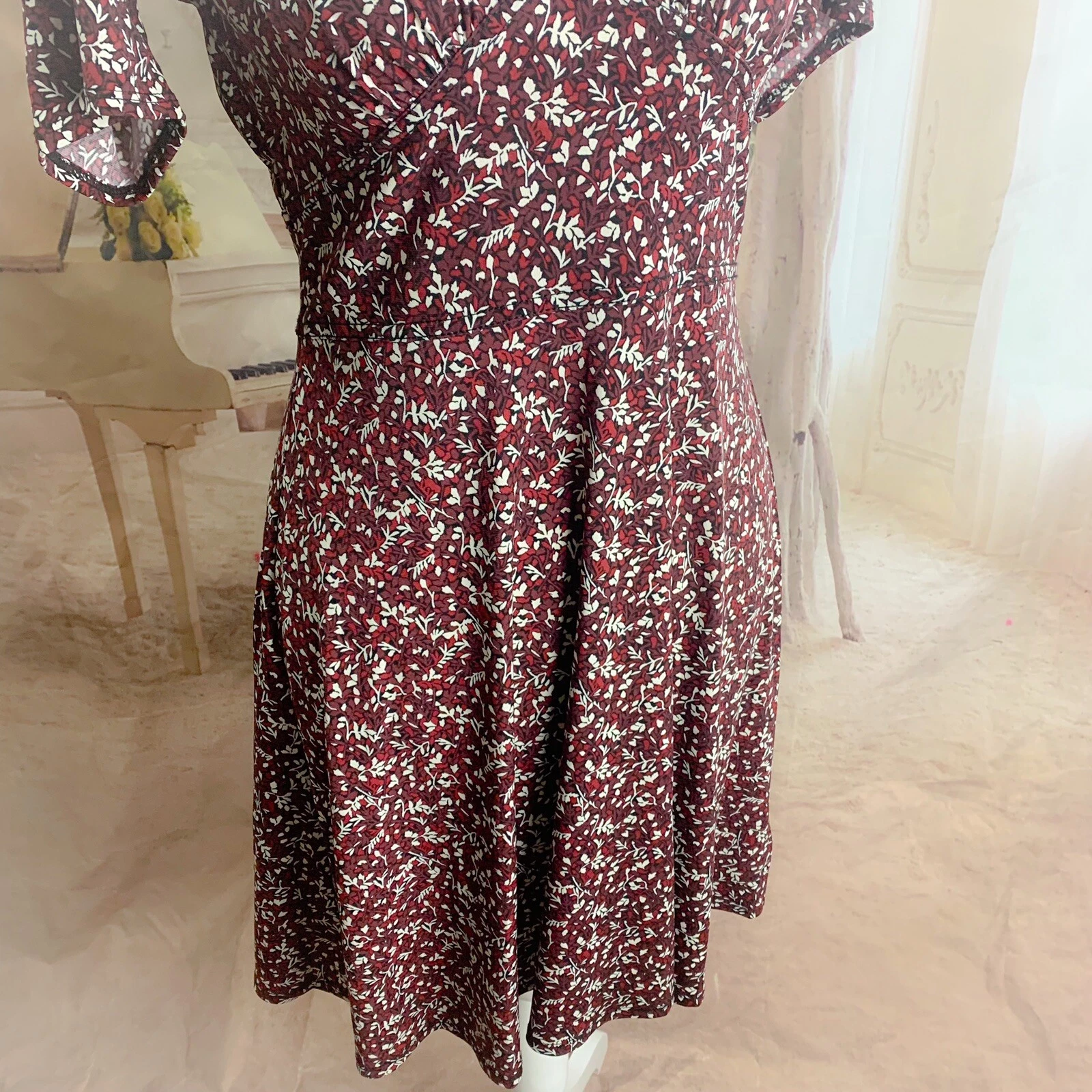 TORY BURCH Abito donna Michael Kors scollo a V aderente svasato stampa margherita floreale taglia XS