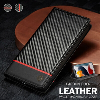Handy Hülle für iPhone 17/16/15/14/13 Pro Max Carbon Leder Tasche Schutz Wallet