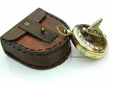 Vintage Brass Sundial Compass with Leather Case handmade design gift style brass