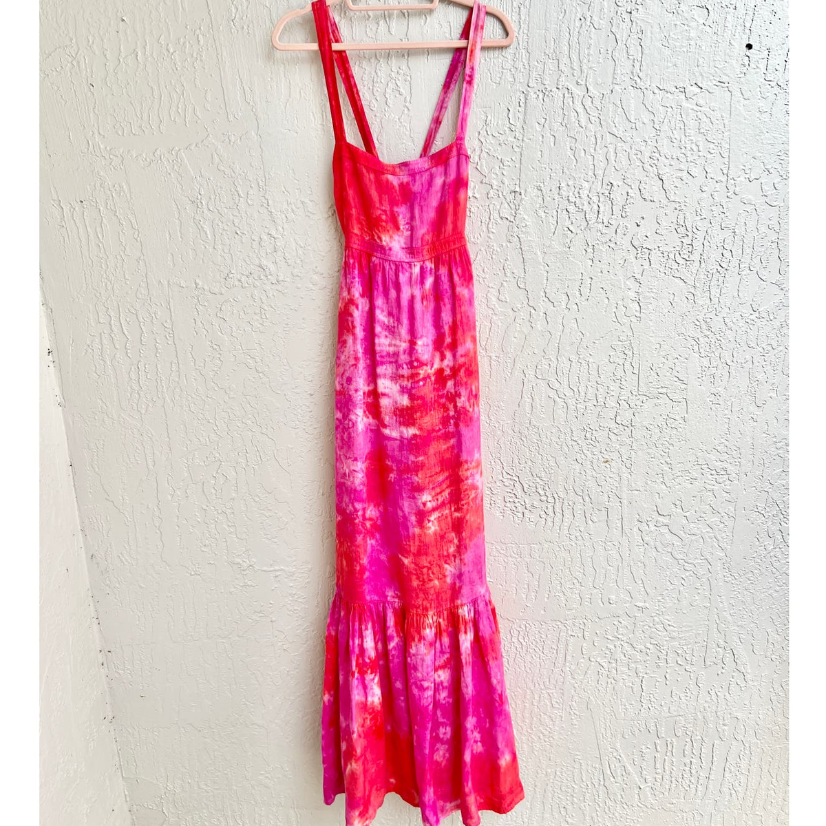 $529 Honorine Athena Tie Dye 100% Linen Maxi Dress Red Pink Women's Size  Small