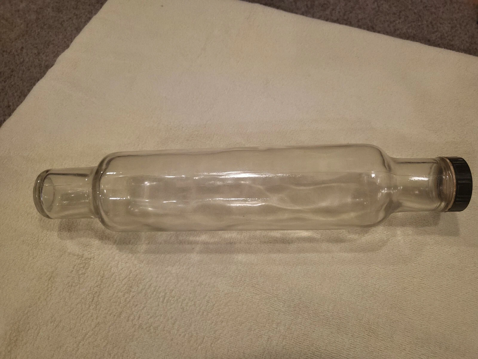 Glass Rolling Pin 14" Black Metal End Cap ~ VINTAGE 1930s AAF