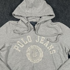 Ralph Lauren Polo Jeans Company Hoodie Mens Medium Gray Full Zip Long Sleeve