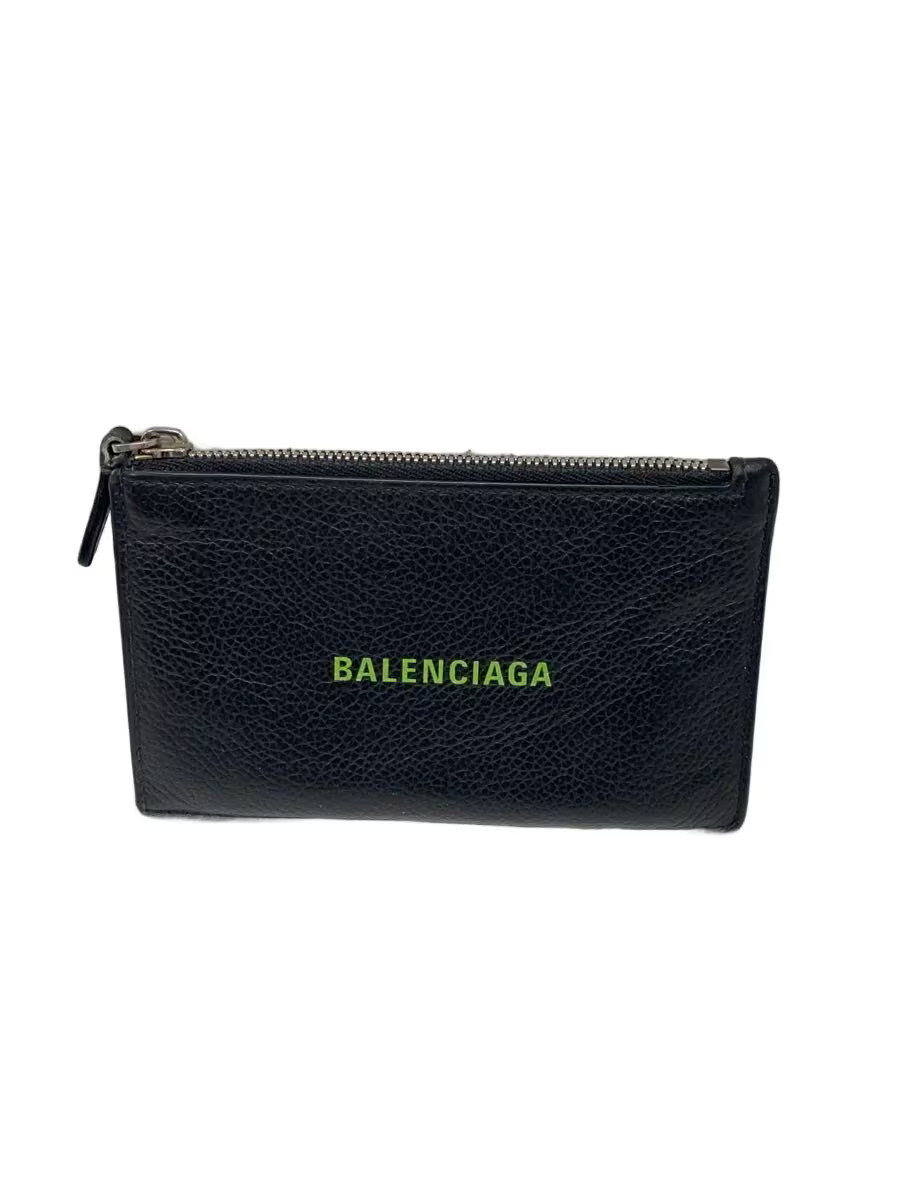 BALENCIAGA Men's Leather Card Case, Black, 640535
