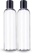 8 oz Clear Plastic Empty Bottles with Black Disc Caps, Refillable Containers