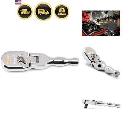 3/8'' Drive 120XP Full Polish Chrome Stubby Flex Head Teardrop Ratchet | 81212XP