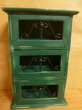 Distressed Green Wooden Cabinet Shelf  w/ Three Drawers - Farmhouse Style
