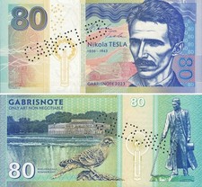 Matej Gabris Serbien 80 Kuna 2023 Nikola Tesla Fantasy Banknote ABGEBROCHEN