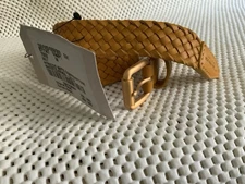 BOTTEGA VENETA  Yellow Gold buckle skinny leather belt One Size NEW $499