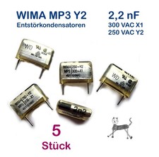 5 Stück 2,2nF 2200pf WIMA MP3-Y2 Entstörkondensator 250V~ / 300V~ MPY20W1220FA00