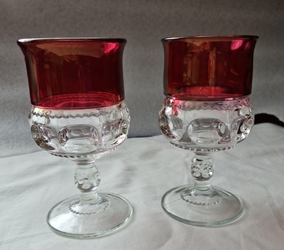 Vintage Kings Crown Thumbprint Ruby Flashed Wine Goblet-set Of 2