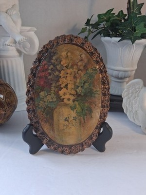 VTG 1988 Athabasca Clay Decoupage Mixed Media Art Piece; Floral Design; Signed