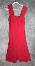 Vintage Hearts Dress Womens Juniors Sz 9/10 Red Semi-Sheer Sleeveless Button Up