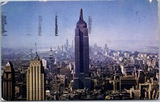 NYC Empire State Building Postcard 1949 Mailed Kodachrome Looking South RCA