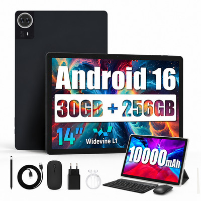 2026 14 inch TouchScreen Tablet Android 16 30GB RAM 256GB ROM 10000mAh WiFi 6