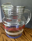 Anchor Hocking Pitcher Water/Lemonade Jug Red-WhiteBlue Stripes No Drip Lip VTG